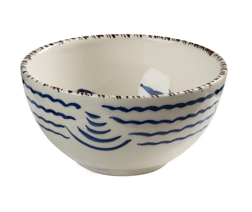 Casa Nuno Soup Bowl, Blue with Flowers & Waves