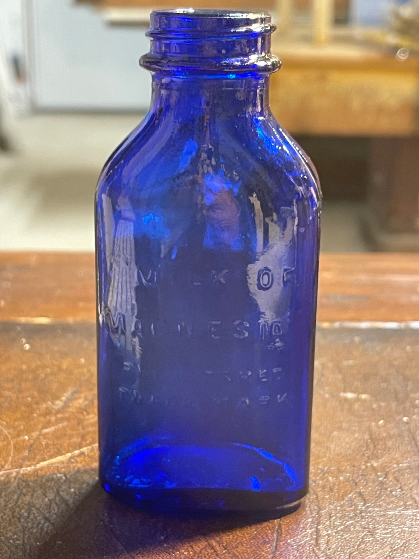 Vintage Cobalt Blue Milk of Magnesia and Plain Glass Bottle