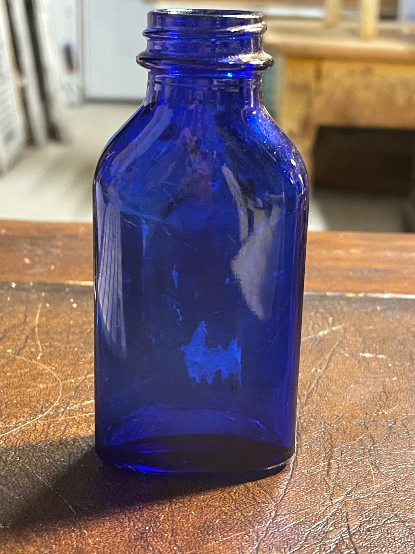Vintage Cobalt Blue Milk of Magnesia and Plain Glass Bottle