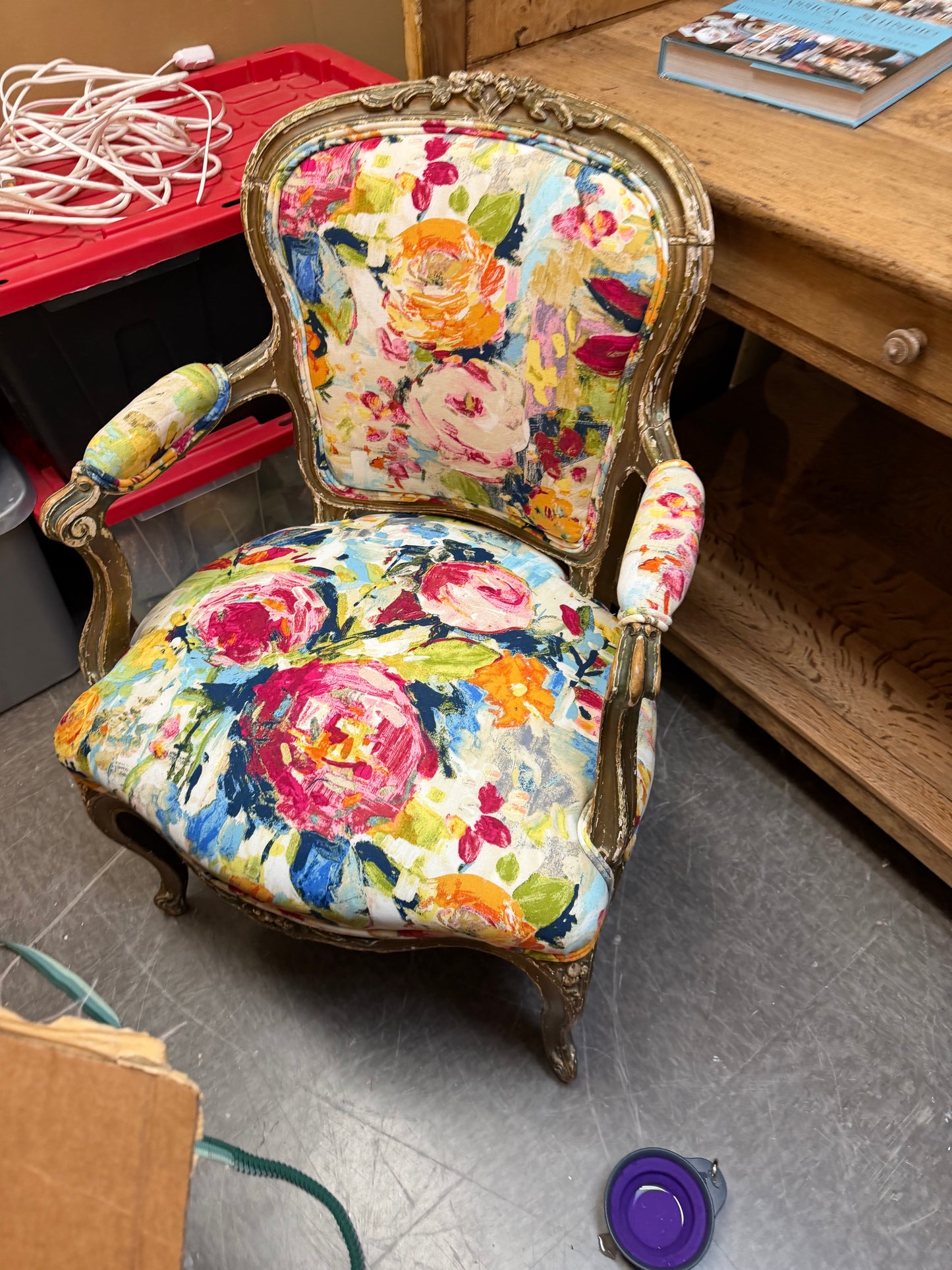Reupholstered Louis XV Style Walnut Fauteuil Arm Chair