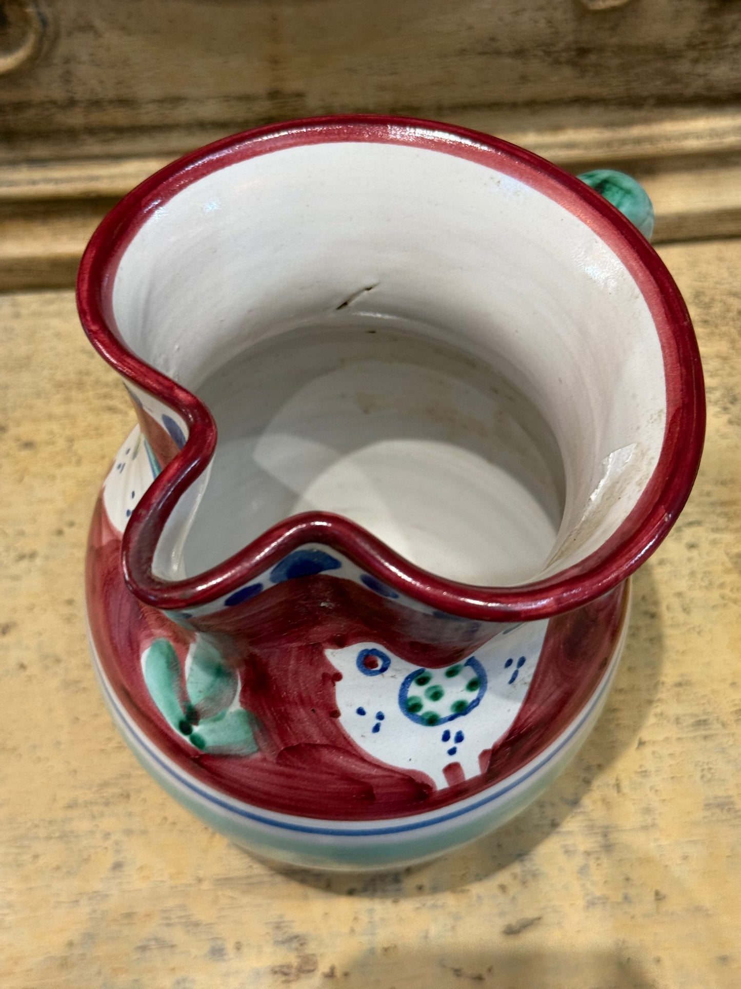 Hand Painted Vietri Jug Red, Green and Cobalt Folk Motif