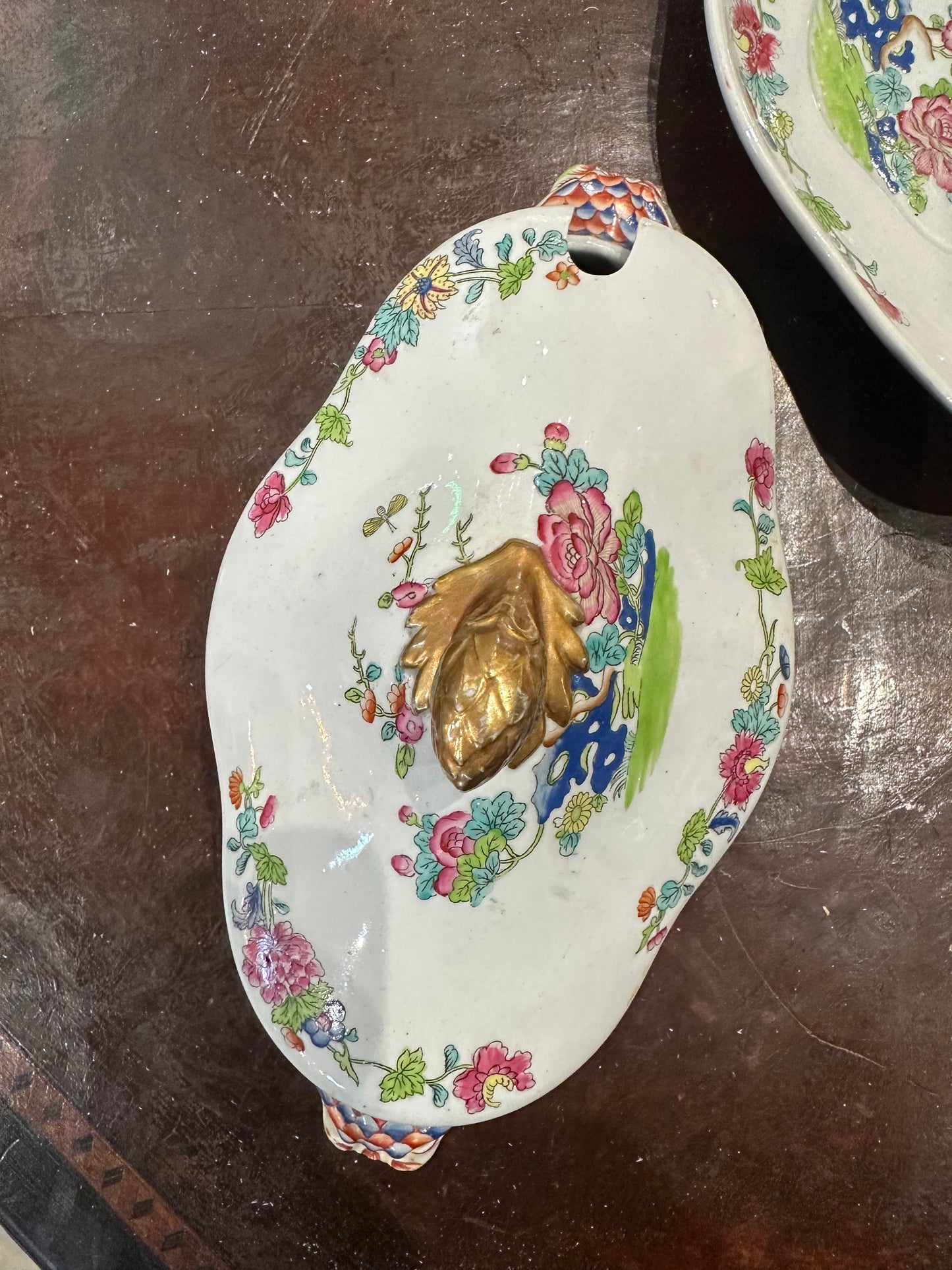 Spode Small Indian Tree Tureen with Lid and Staple Repaired Underplate