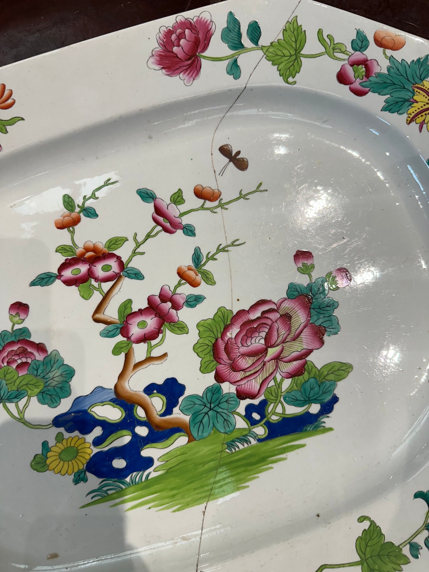 Large Spode “Indian Tree” 19" Platter with Staple Repair