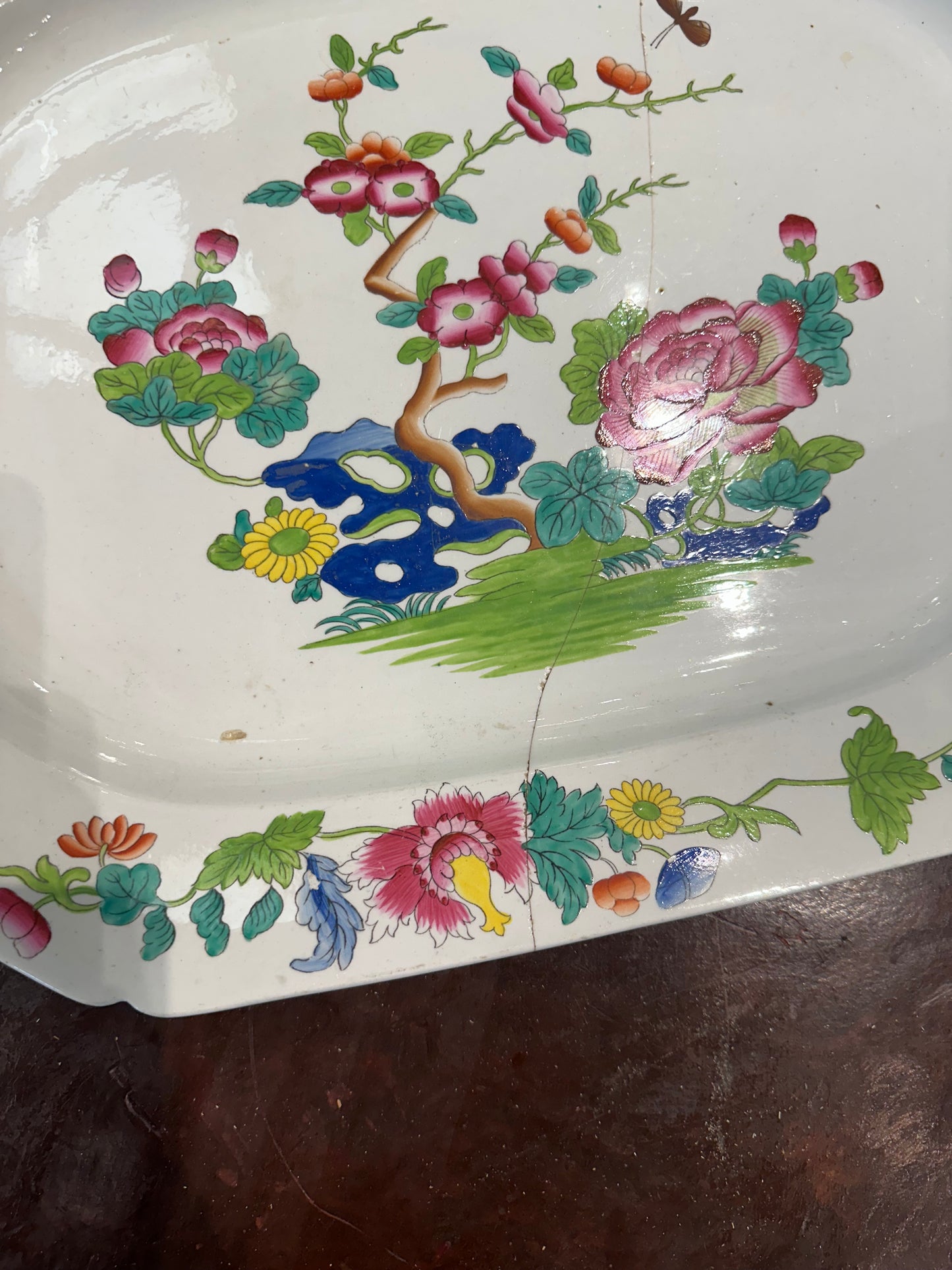 Large Spode “Indian Tree” 19" Platter with Staple Repair