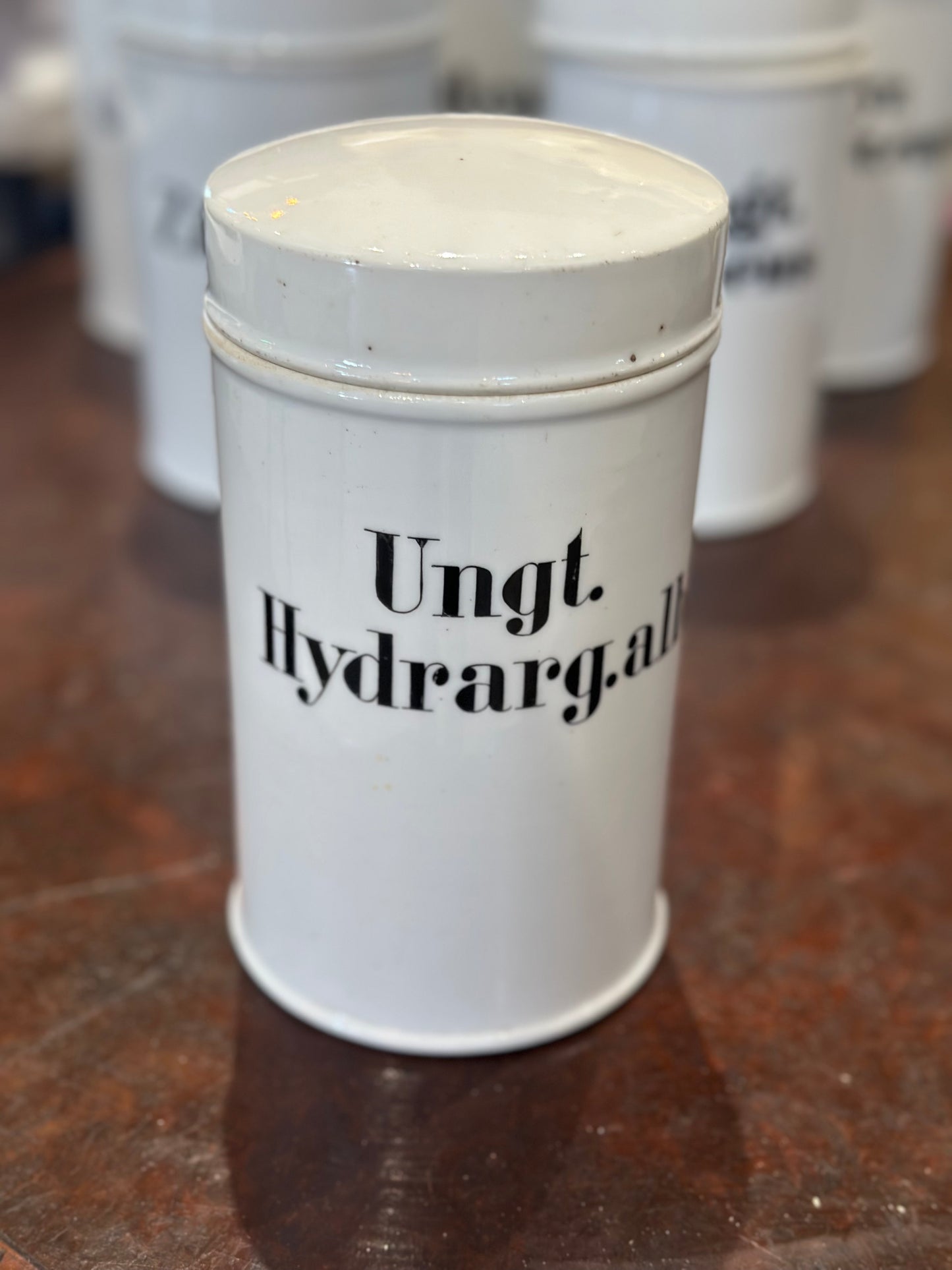 Antique Porcelain Apothecary Jar with Lid