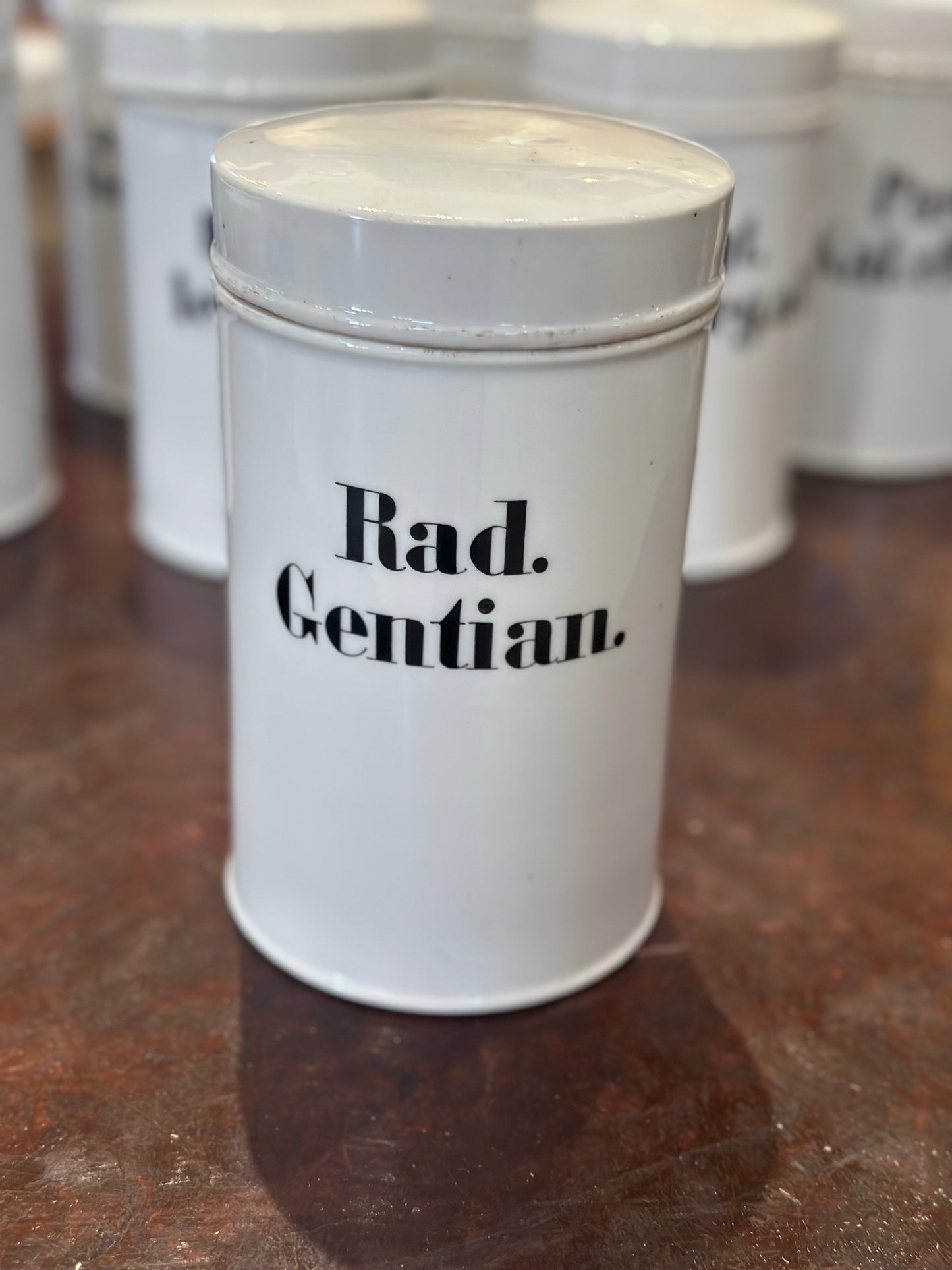 Antique Porcelain Apothecary Jar with Lid Sold Individually)