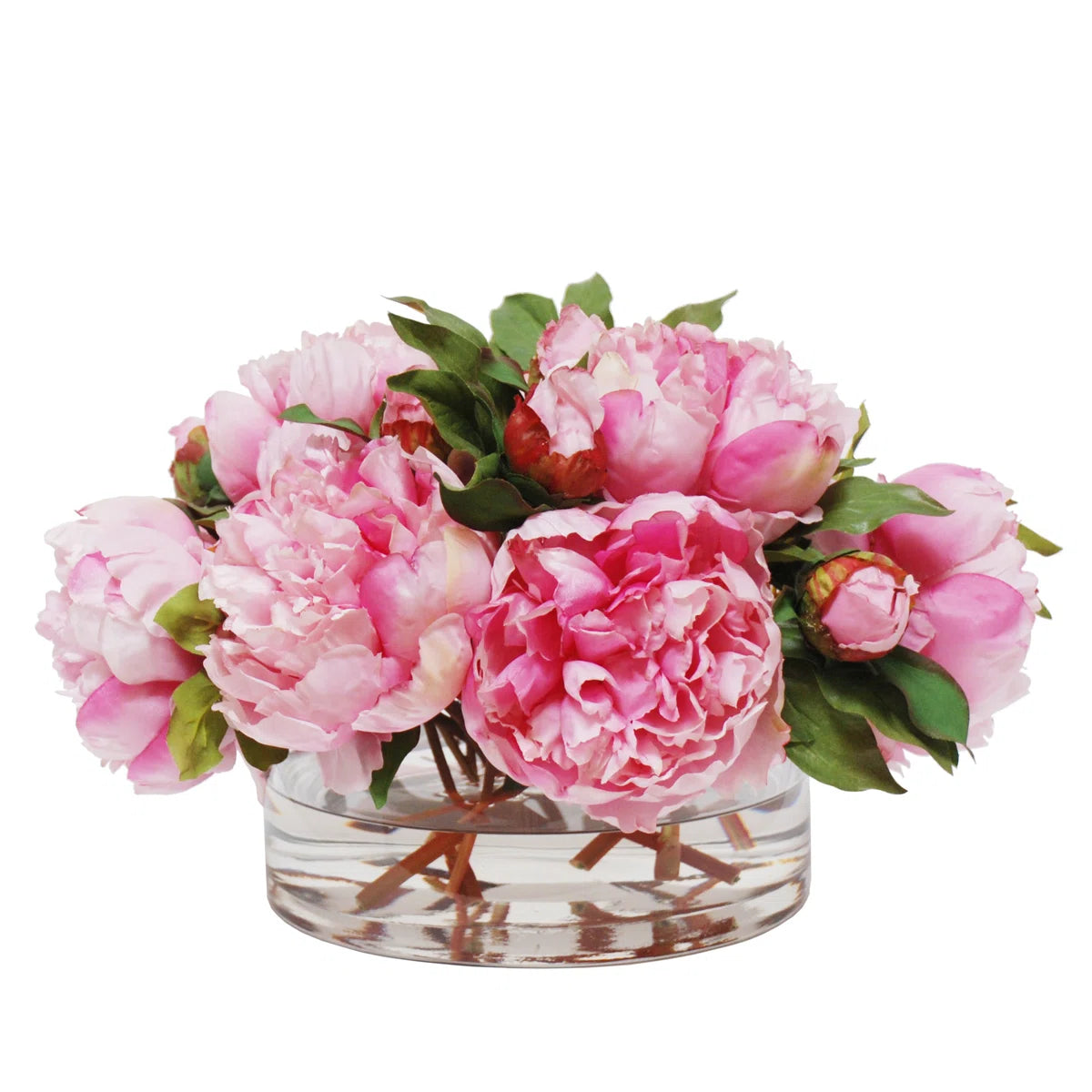 13" Peony Arrangement in Glass Vase