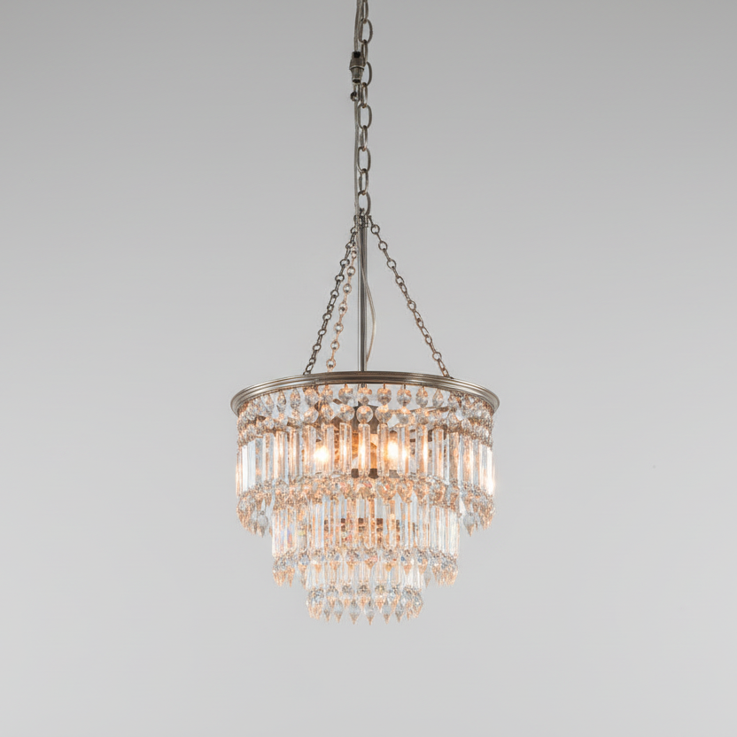 Chandelier with crystal accents on a gray background