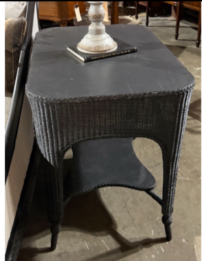 Wicker Side Table with Curved Legs and Lower Shelf