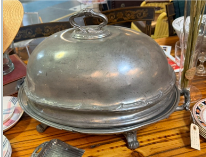 Large Antique Pewter Dome with Warming Tray