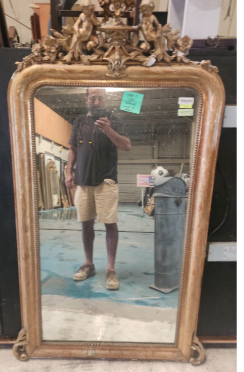 French Rococo Giltwood Mirror with Cherub Crest