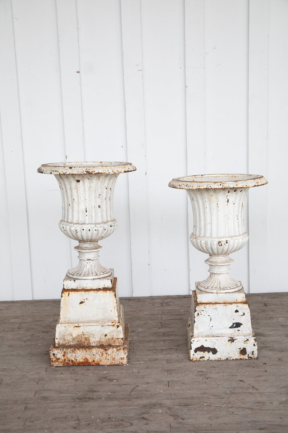 White Cast Iron Urn on Pedestal 27"H x 15"W