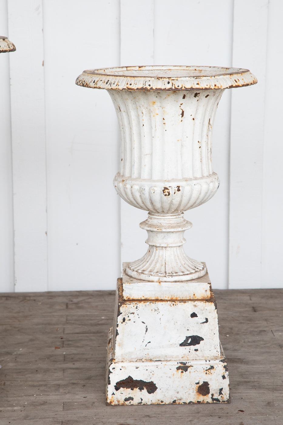 White Cast Iron Urn on Pedestal 27"H x 15"W