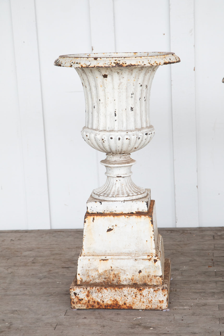 White Cast Iron Urn on Pedestal 27"H x 15"W