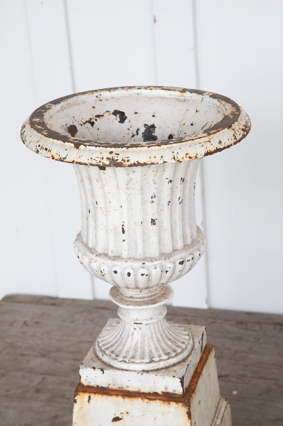 White Cast Iron Urn on Pedestal 27"H x 15"W