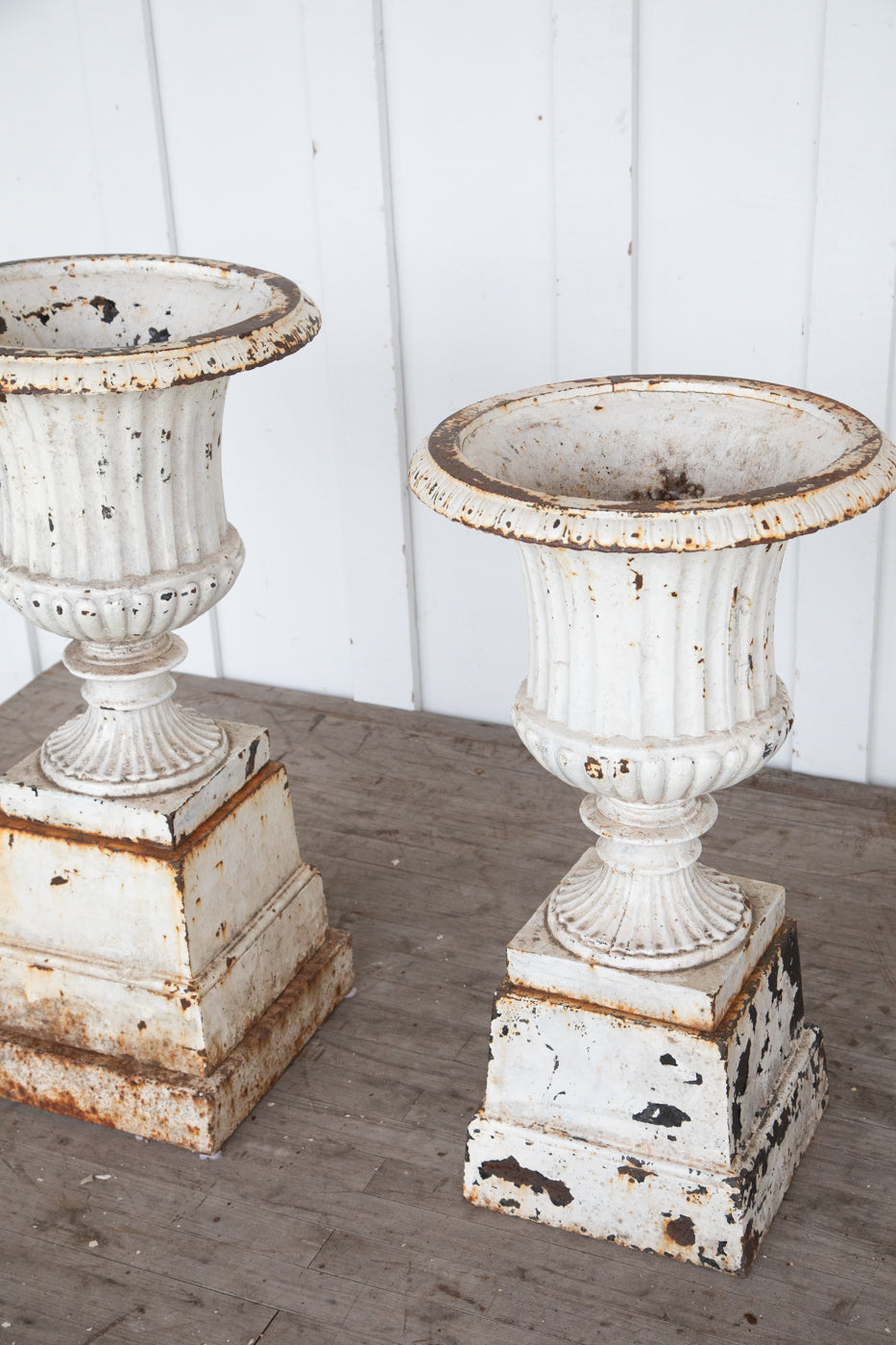 White Cast Iron Urn on Pedestal 27"H x 15"W