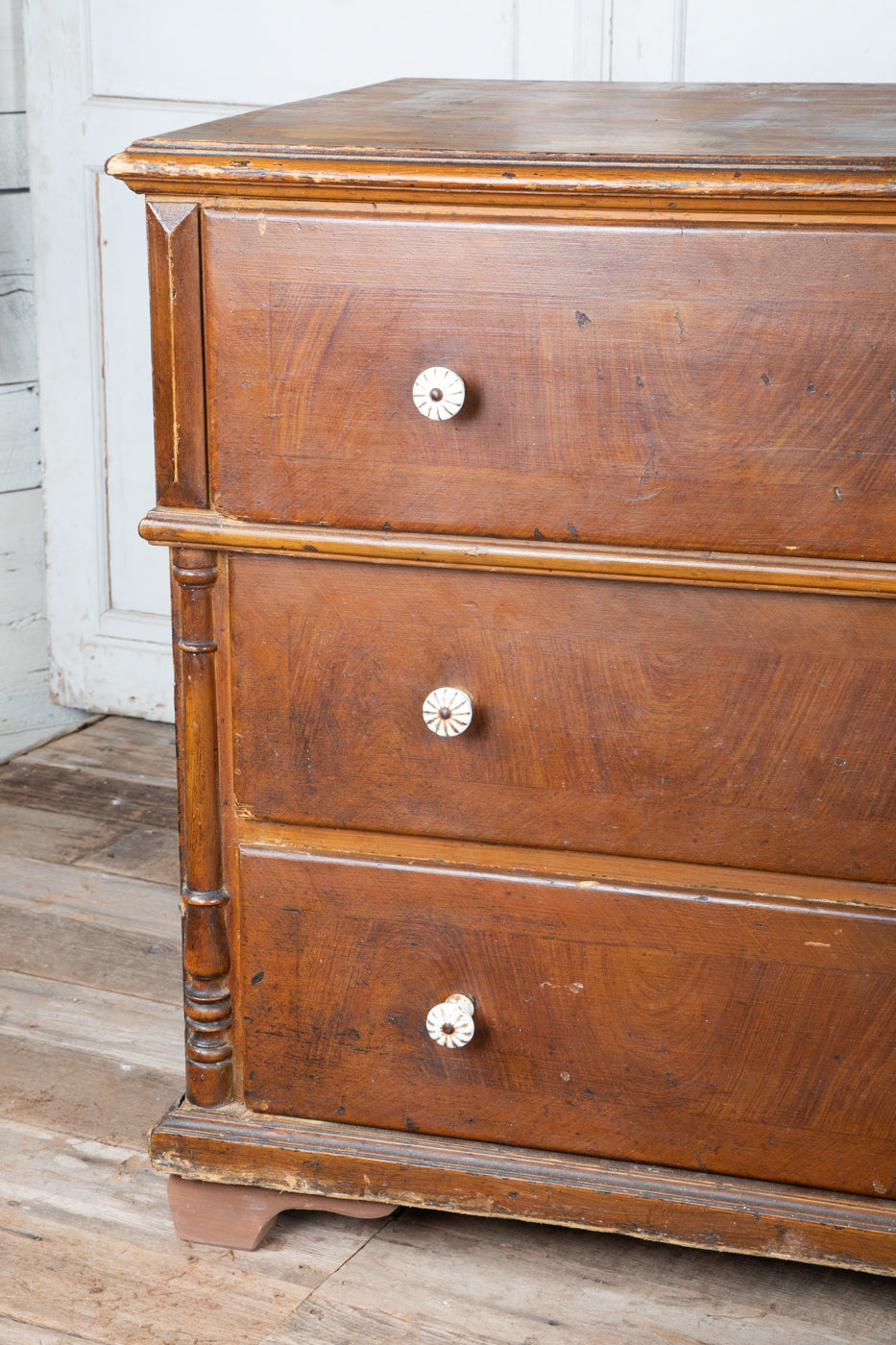 Large French 3 Drawer Dresser with White Knobs and Light Top