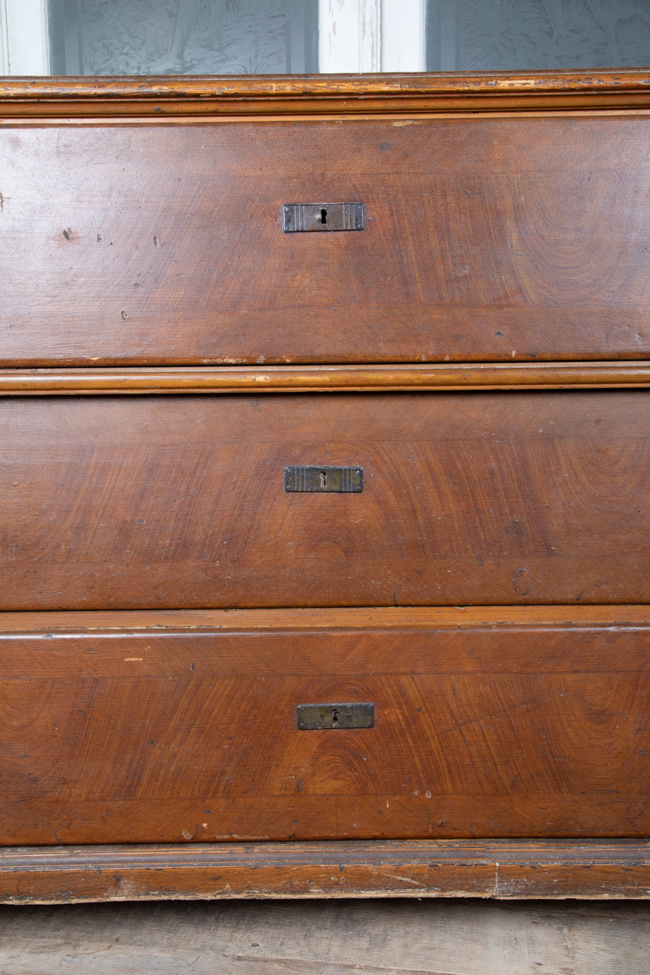 Large French 3 Drawer Dresser with White Knobs and Light Top