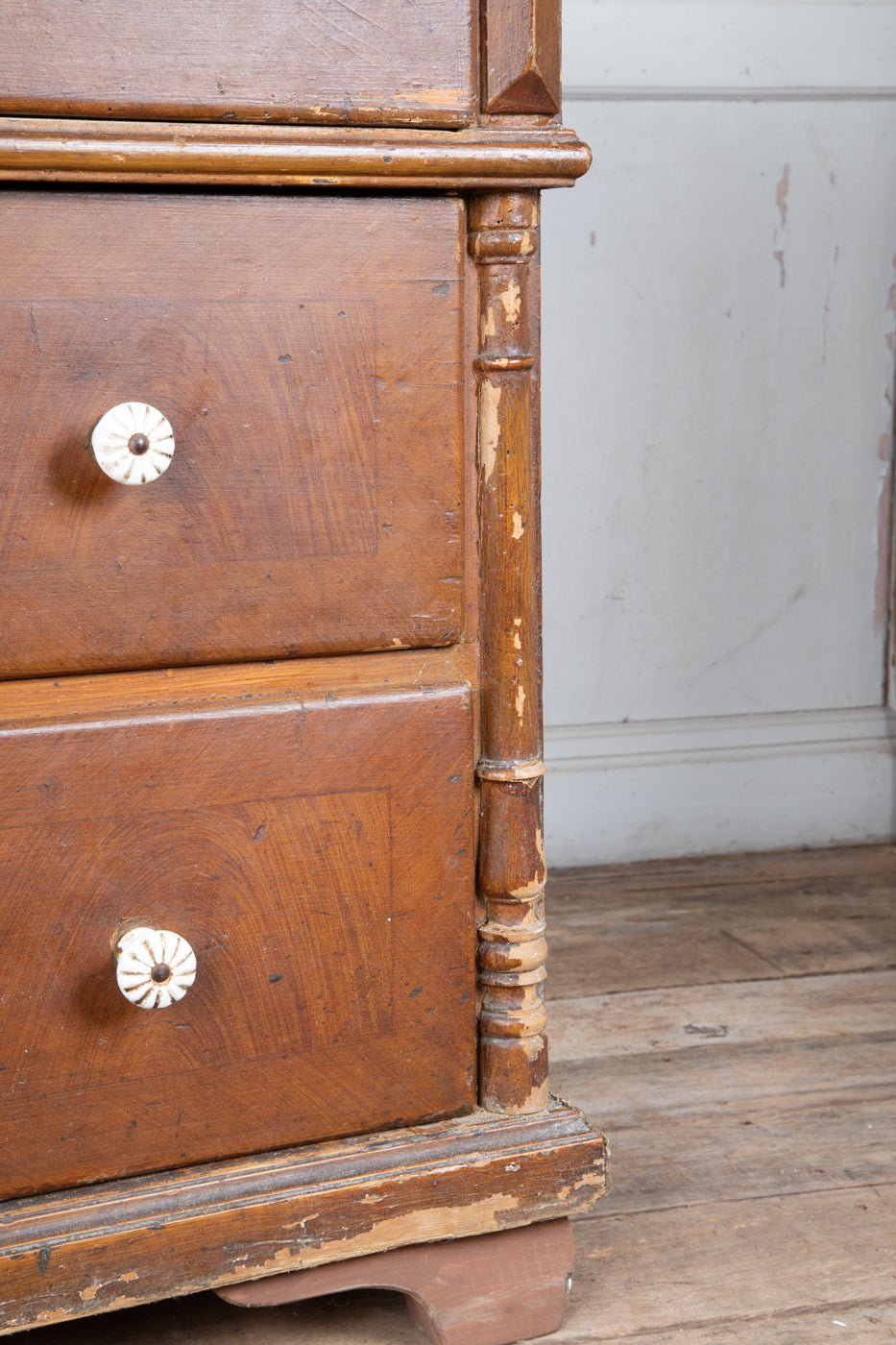 Large French 3 Drawer Dresser with White Knobs and Light Top