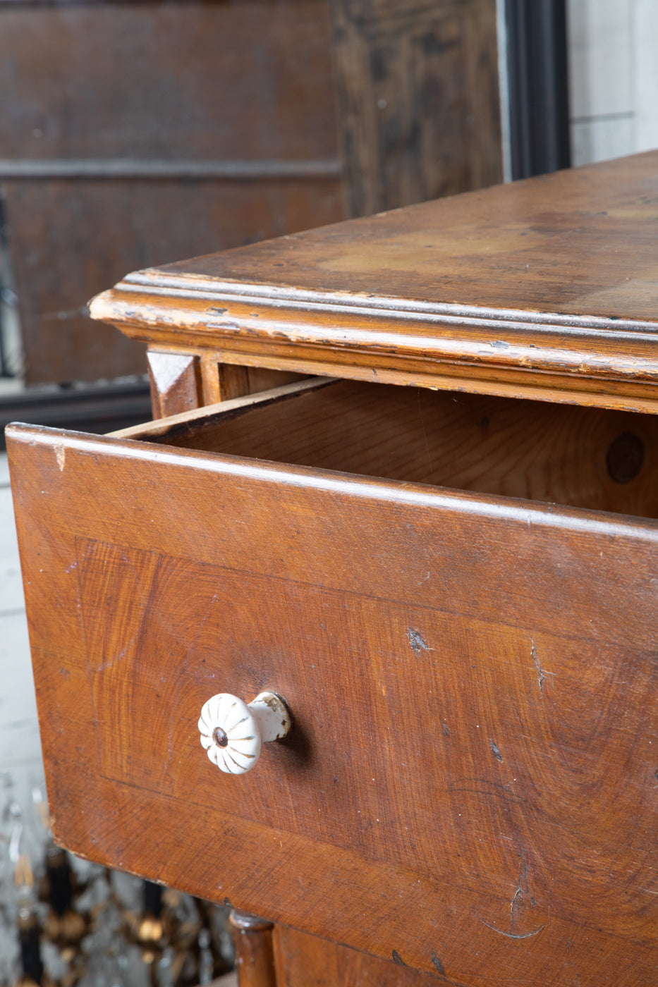 Large French 3 Drawer Dresser with White Knobs and Light Top