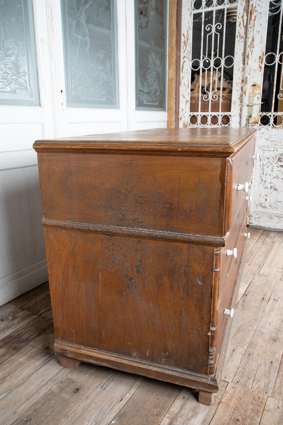 Large French 3 Drawer Dresser with White Knobs and Light Top