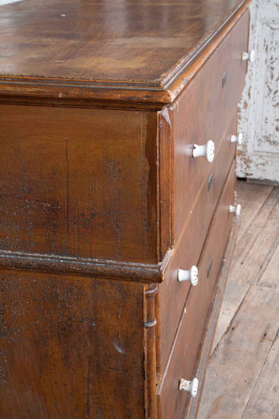 Large French 3 Drawer Dresser with White Knobs and Light Top