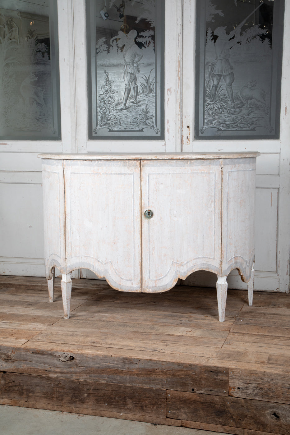 French-Style Painted Demilune Cabinet
