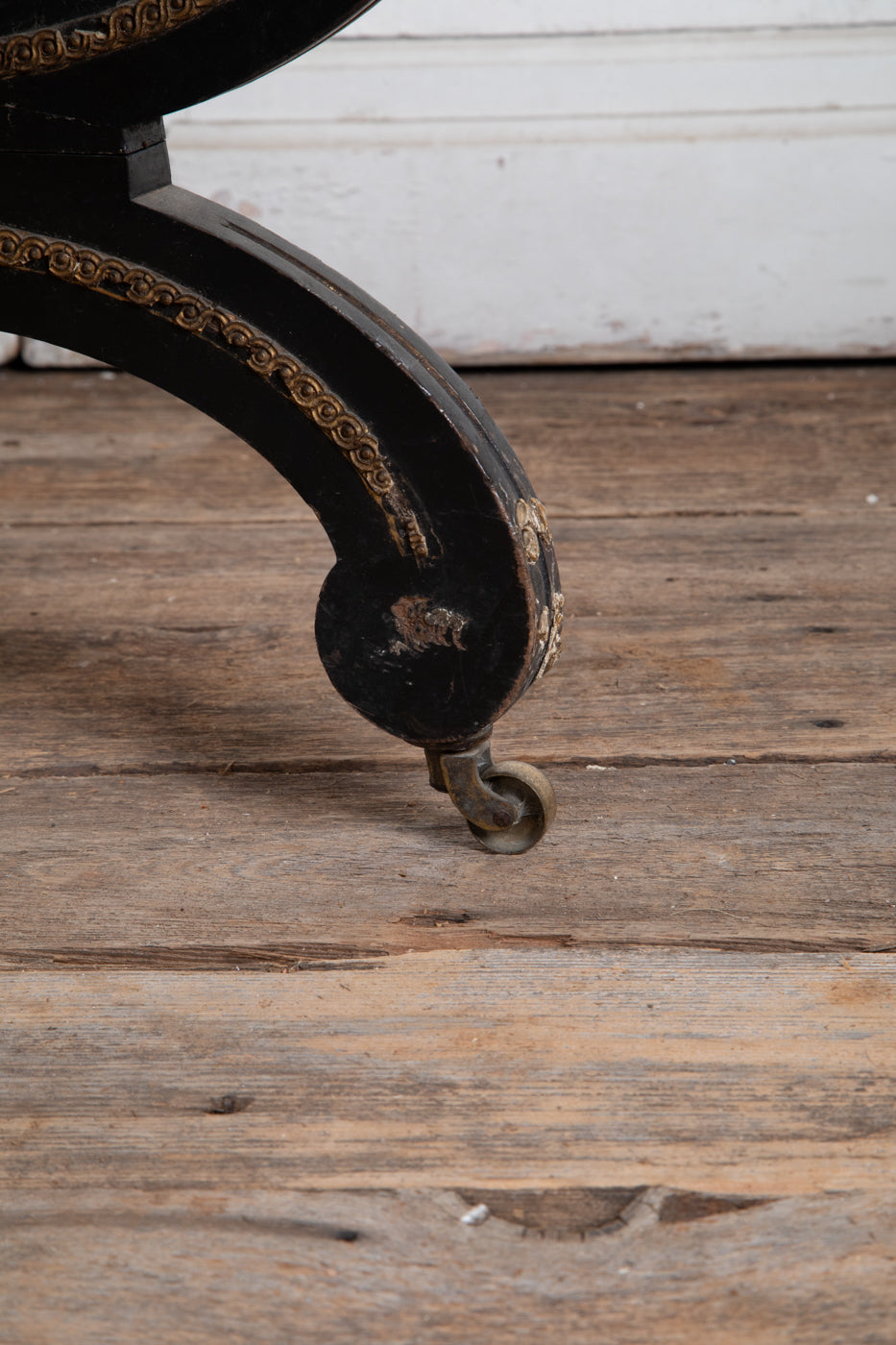 19th Century Neoclassical Painted and Gilt Curule Bench or Ottoman on Casters