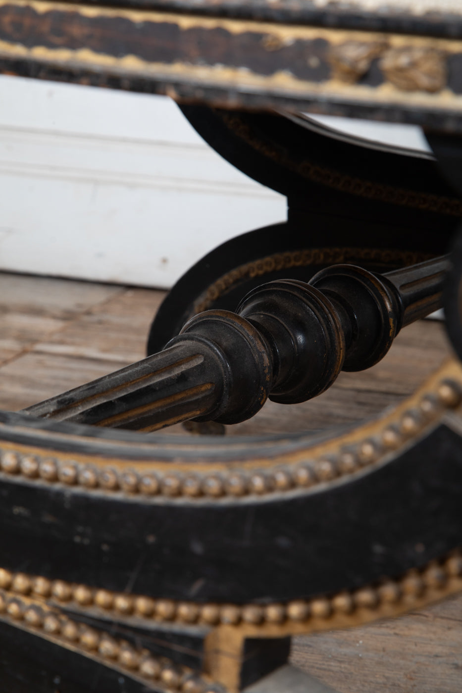 19th Century Neoclassical Painted and Gilt Curule Bench or Ottoman on Casters