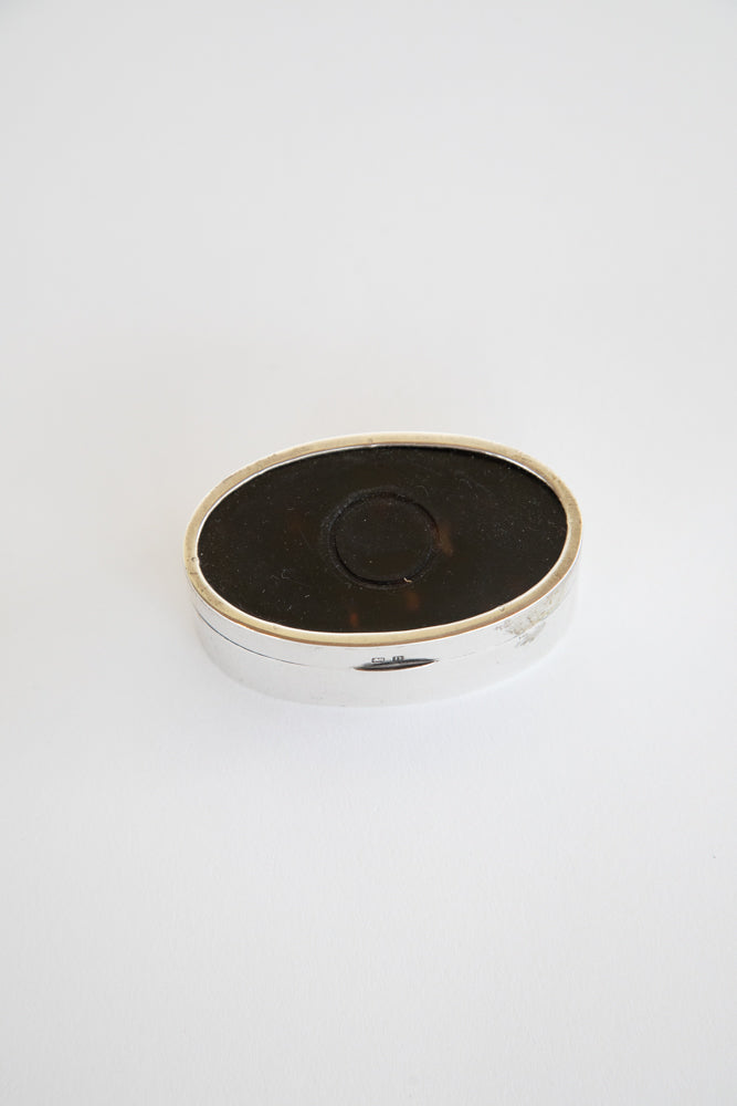 Small Silver Box with Tortoise Shell Top and Leather Bottom