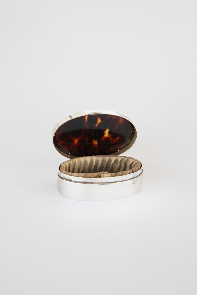 Small Silver Box with Tortoise Shell Top and Leather Bottom