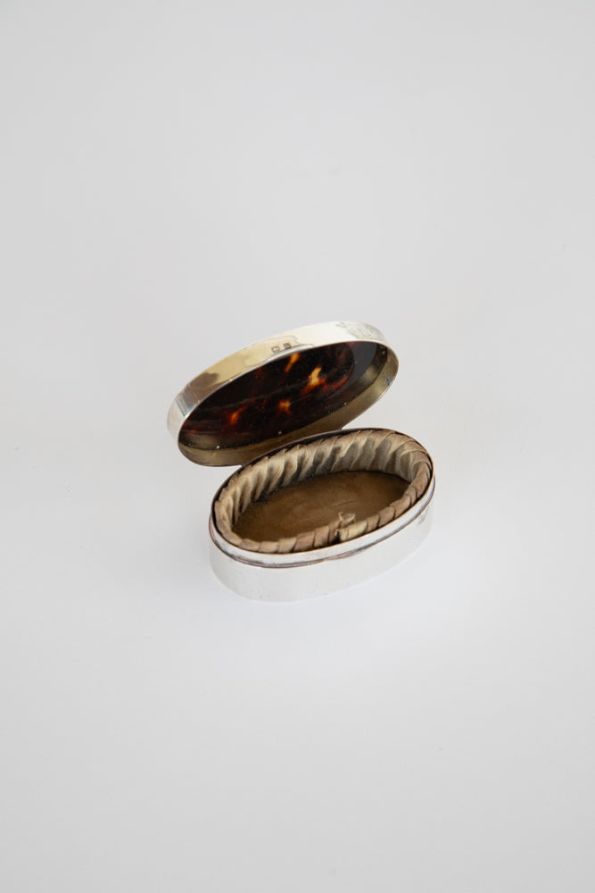 Small Silver Box with Tortoise Shell Top and Leather Bottom