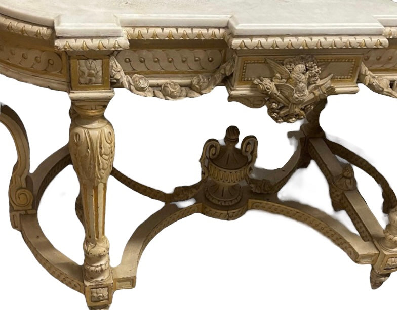 Marble Top Center Table - Bird Carving