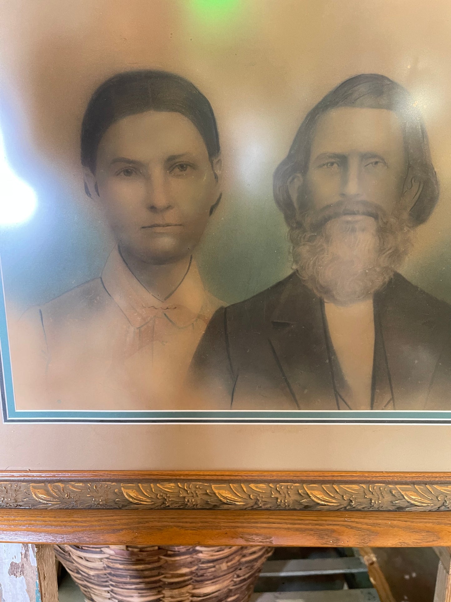 Charcoal and Pastel Husband and Wife Framed 19th Century Artwork