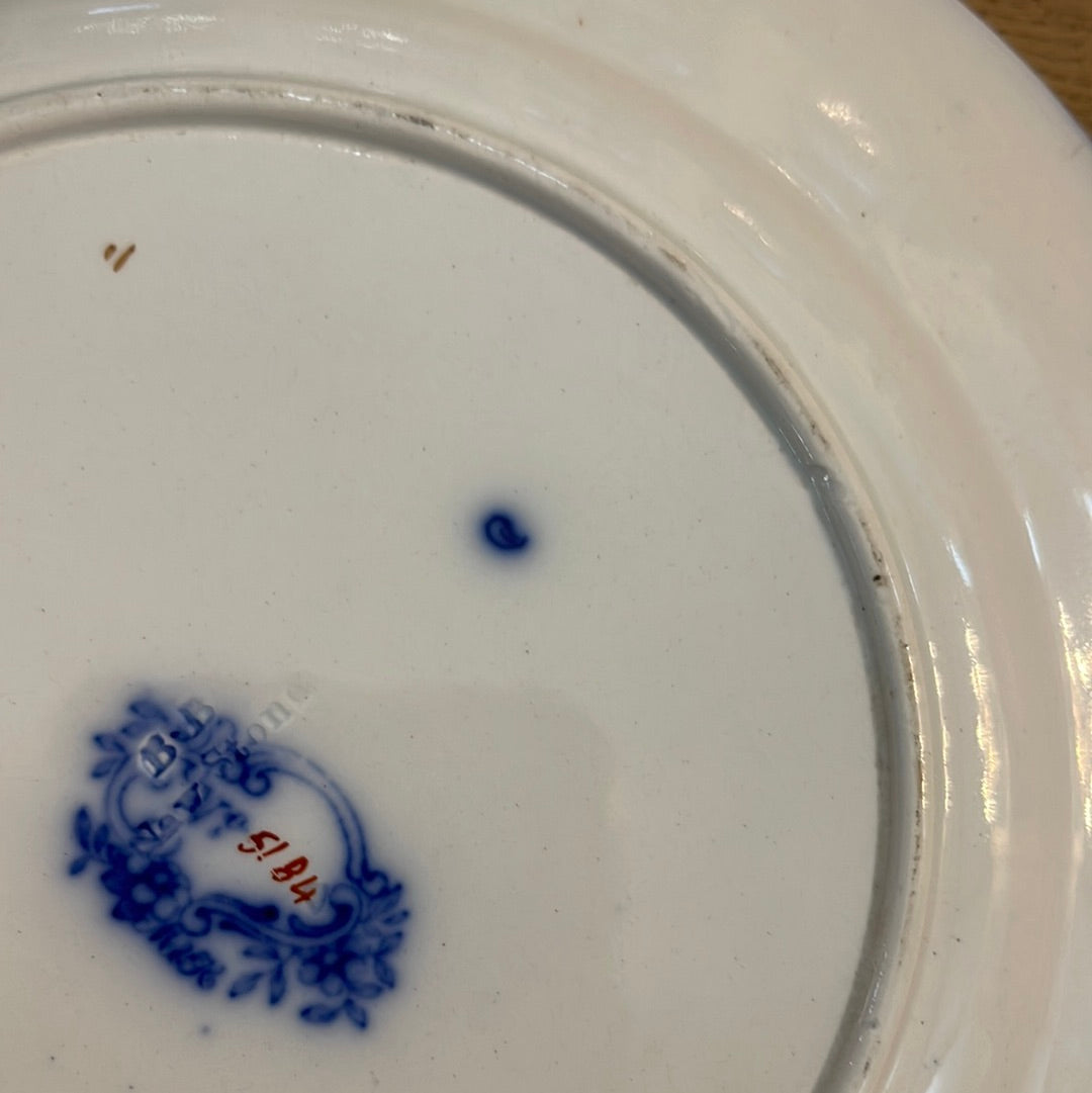 Early Minton B.B New Stone 10.25” Dish Blue Polychrome Flow Antique Pattern No 5184
