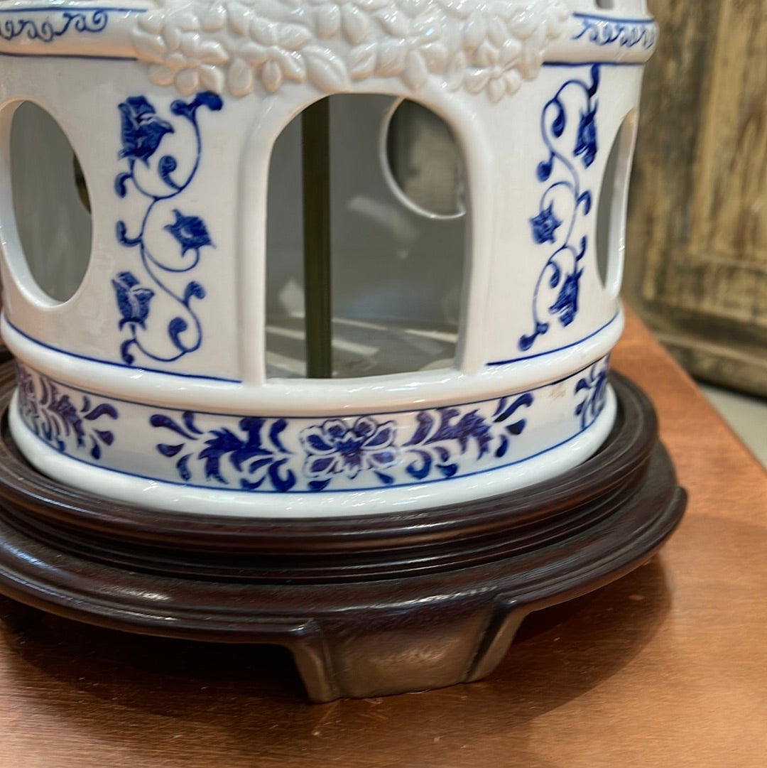 Blue & White Porcelain Bird Cage Lamp