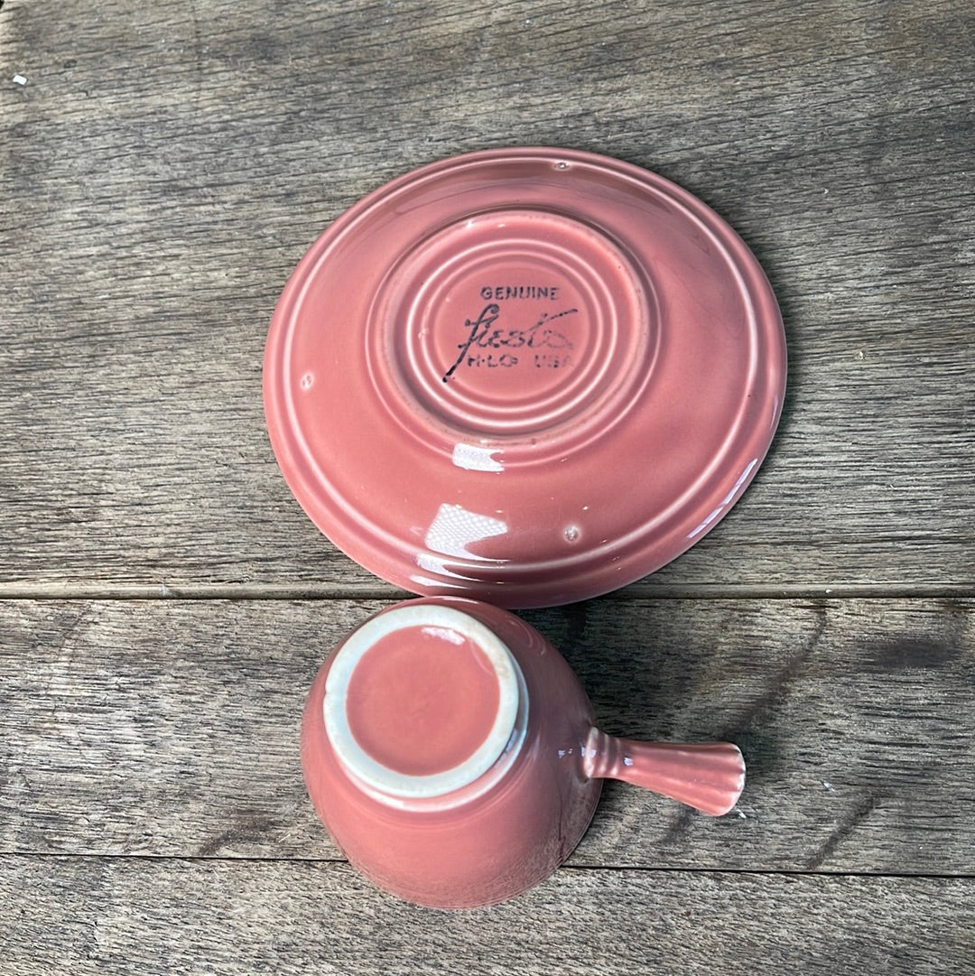 Vintage Fiestaware Peony Stick Handle Demitasse Cup & Saucer Set
