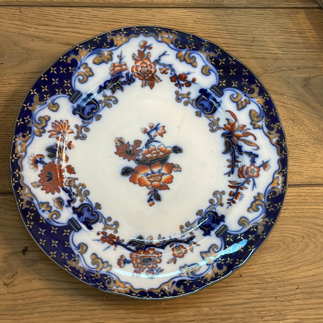 Early Minton B.B New Stone 10.25” Dish Blue Polychrome Flow Antique Pattern No 5184