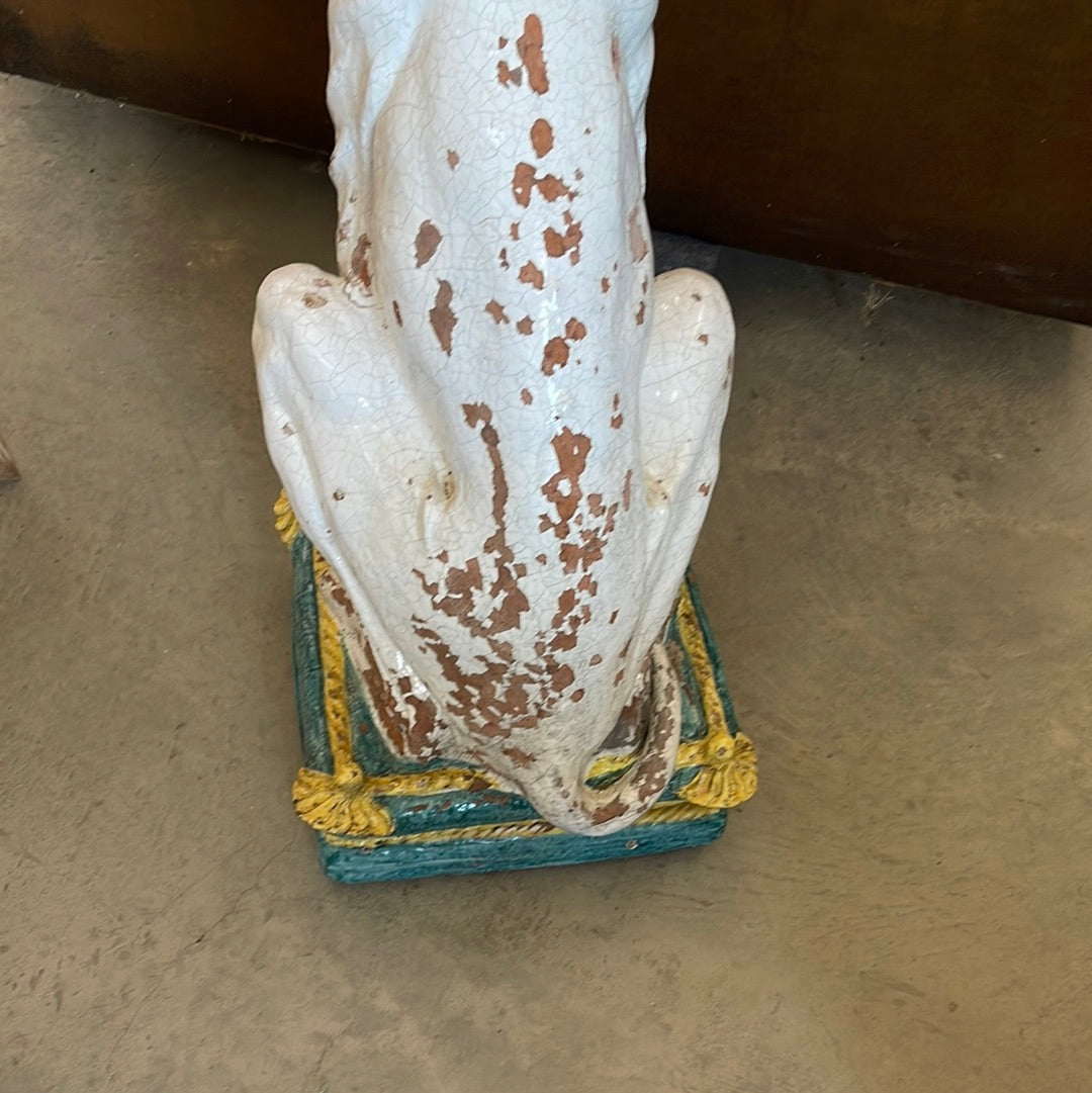 Pair of Life-Size Italian Majolica Hound Statues, Mid-20th Century