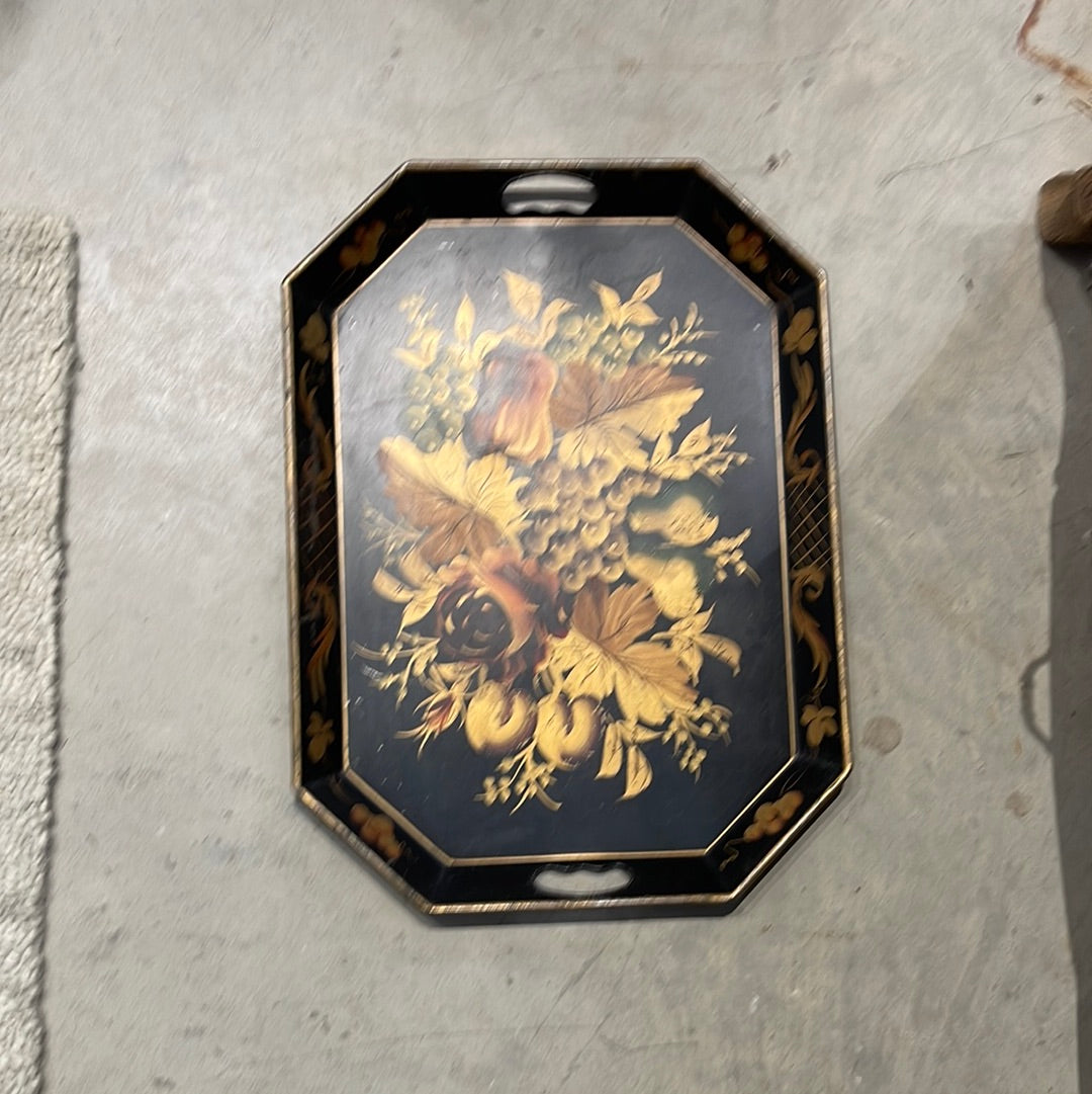 Tole Tray, Hand Rolled Edge, Fruit Design, Large Toleware Tray,French Country Tole Tray