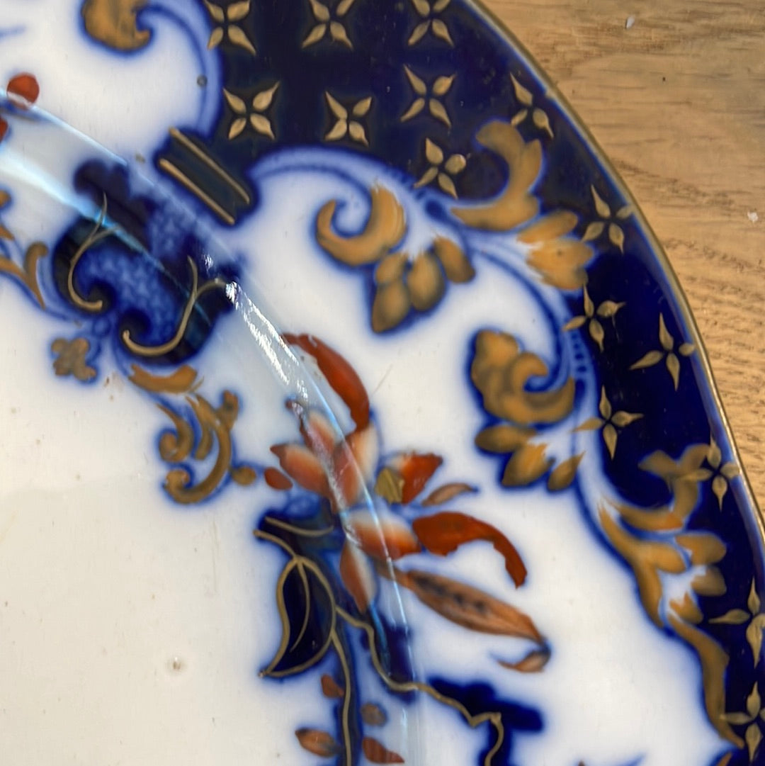 Early Minton B.B New Stone 10.25” Dish Blue Polychrome Flow Antique Pattern No 5184