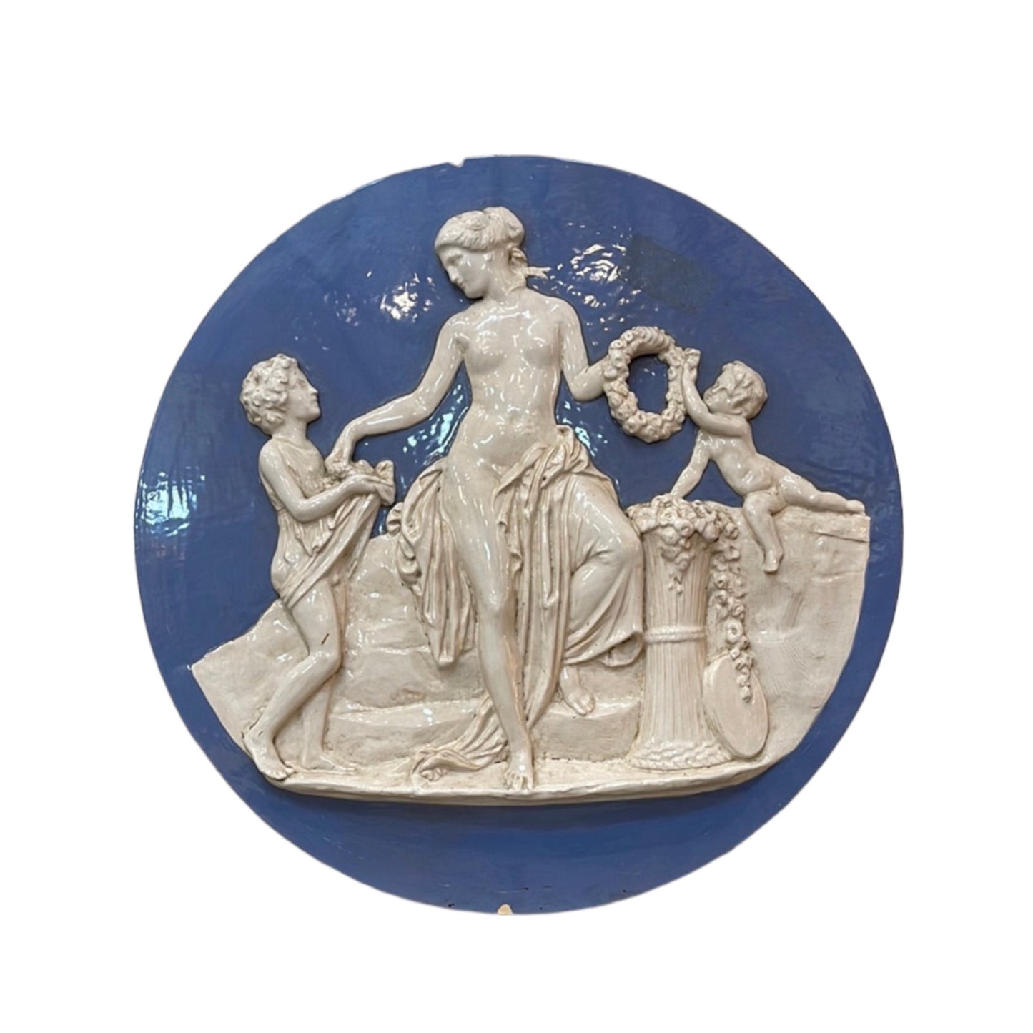 Large Blue & White Glazed Plaque from Home