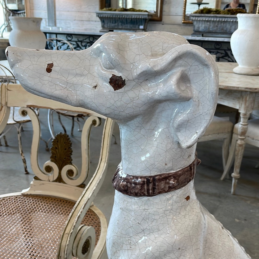 Pair of Life-Size Italian Majolica Hound Statues, Mid-20th Century