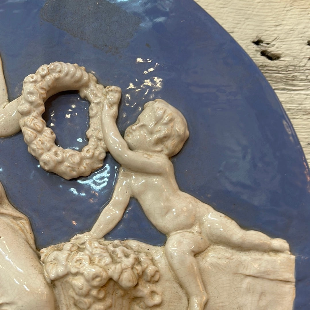 Large Blue & White Glazed Plaque from Home