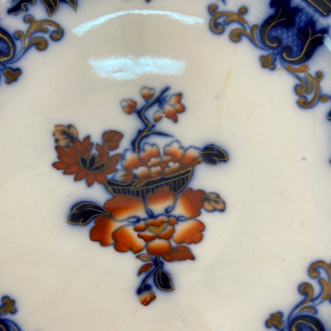 Early Minton B.B New Stone 10.25” Dish Blue Polychrome Flow Antique Pattern No 5184