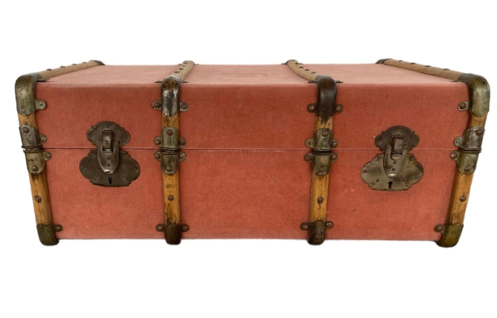 Vintage Pink Velvet Travel Trunk