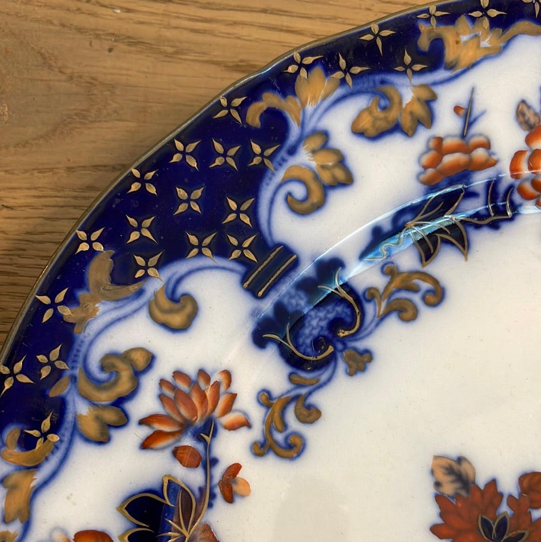 Early Minton B.B New Stone 10.25” Dish Blue Polychrome Flow Antique Pattern No 5184