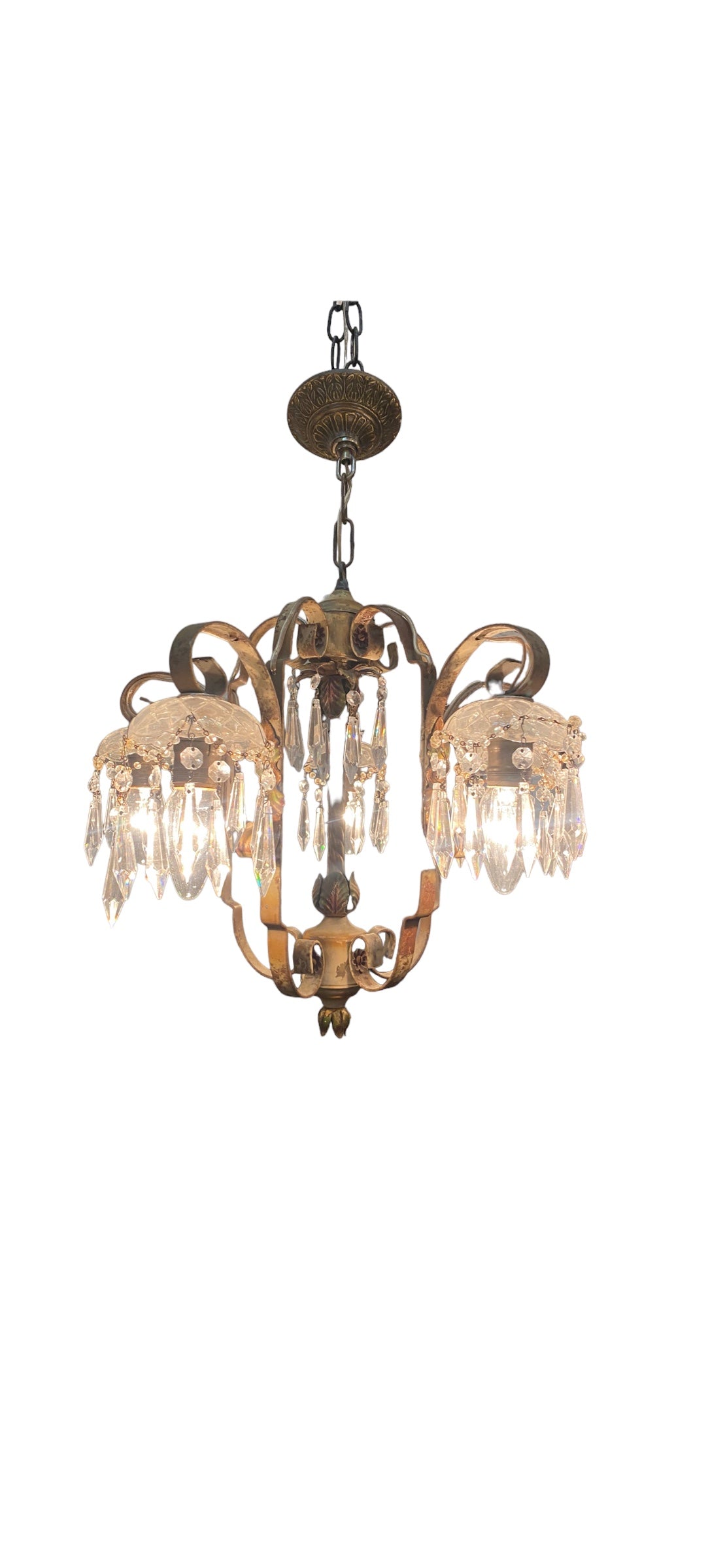 Glass with Drop Crystals Chandelier - Small 5 Light