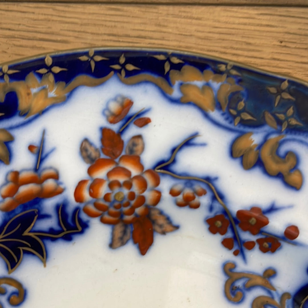 Early Minton B.B New Stone 10.25” Dish Blue Polychrome Flow Antique Pattern No 5184