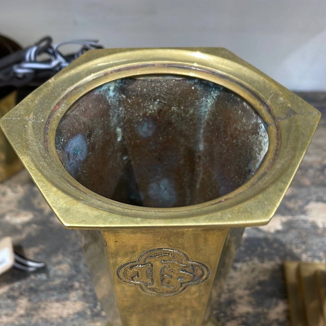 Heavy Brass Religious Vase - 10"